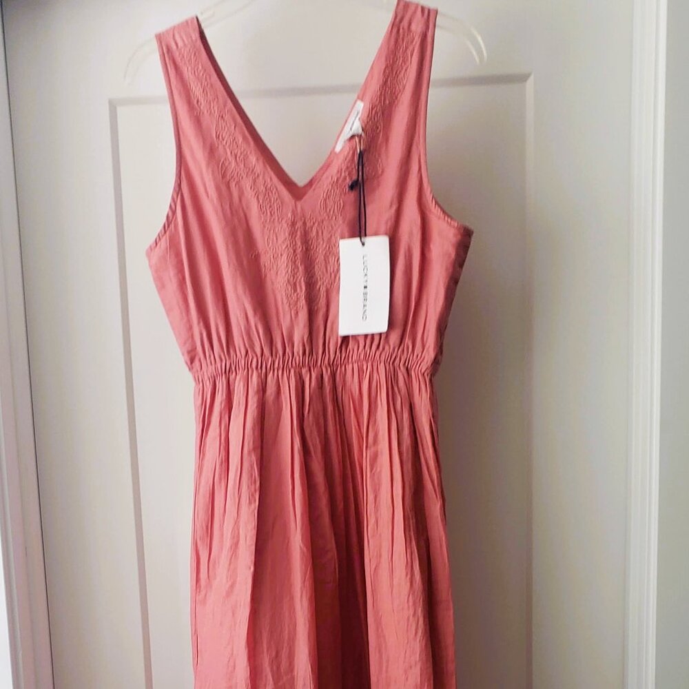 LUCKY BRAND MAXI COTTON BEADED TIERED BOHO STYLE DRESS SIZE M